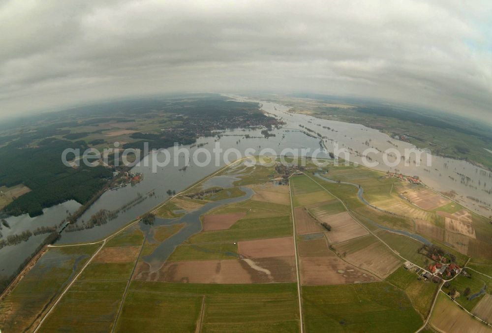 Aerial image Hitzacker - Century - Flood - Flooding on the banks of the Elbe in Lower Saxony in Hitzacker