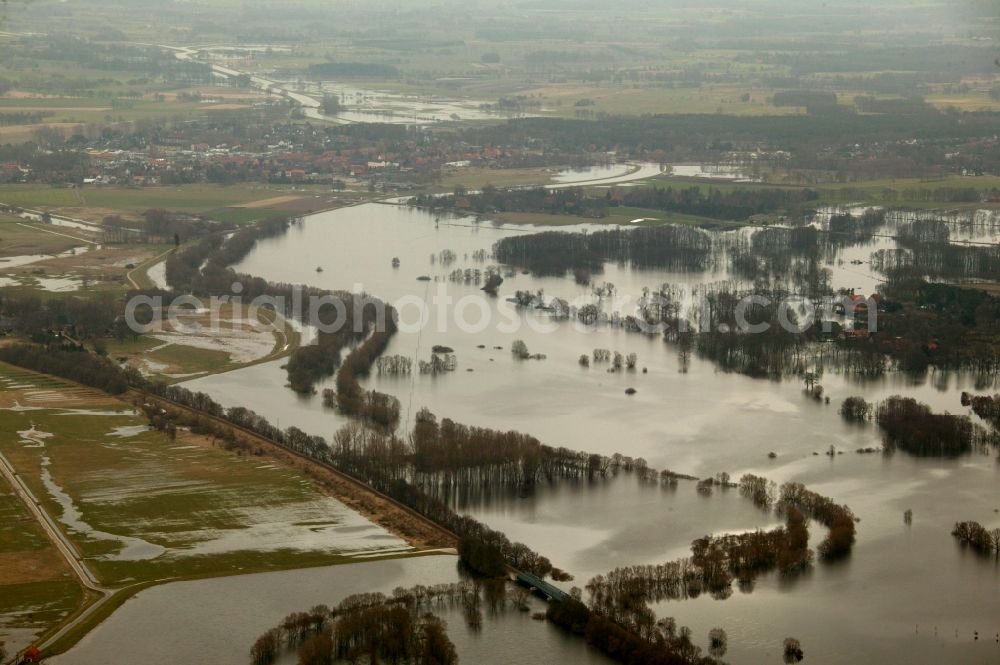 Aerial image Hitzacker - Century - Flood - Flooding on the banks of the Elbe in Lower Saxony in Hitzacker