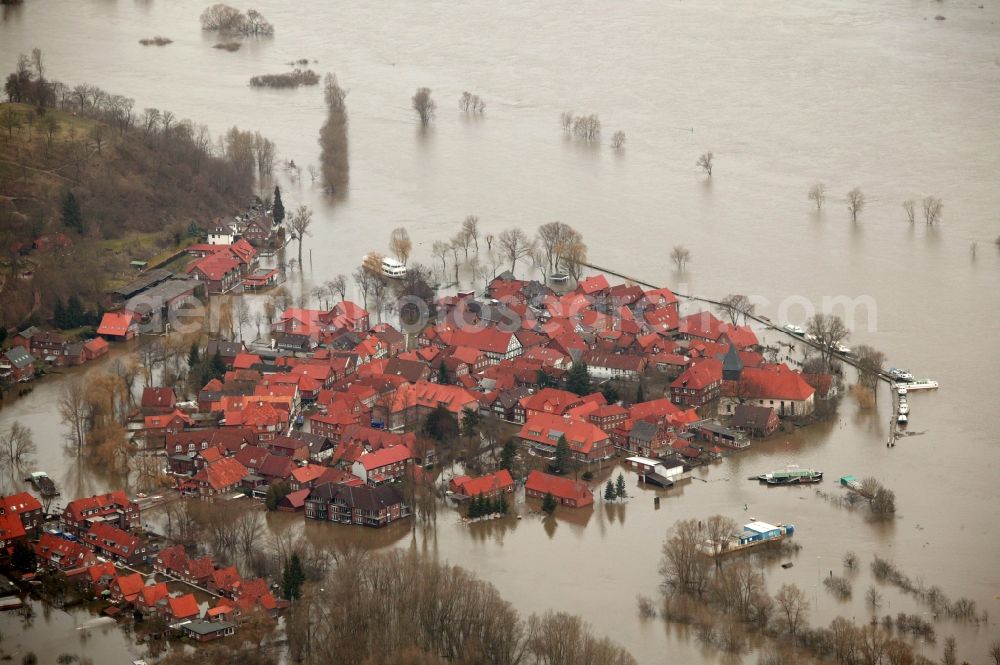 Aerial photograph Hitzacker - Century - Flood - Flooding on the banks of the Elbe in Lower Saxony in Hitzacker