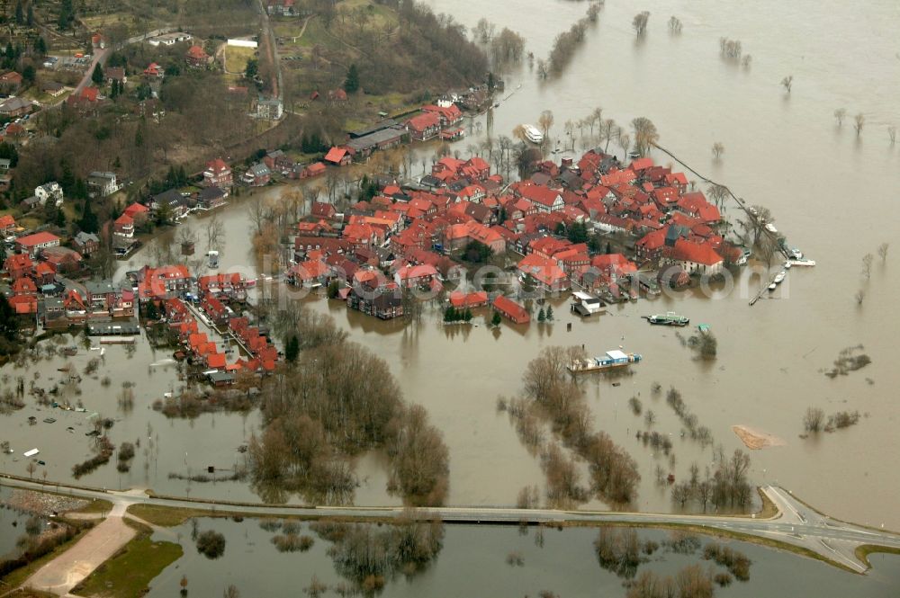 Hitzacker from above - Century - Flood - Flooding on the banks of the Elbe in Lower Saxony in Hitzacker