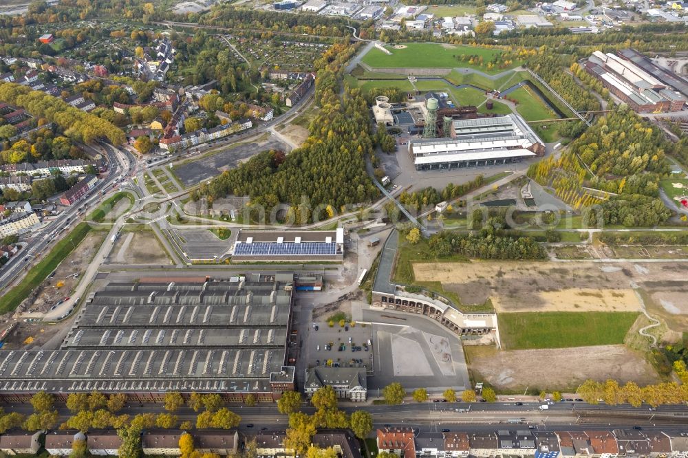 Aerial image Bochum - Partial view of the district Bochum - Mitte with view of the century hall Bochum, the former area of the association Bochumer Verein and the street Wattenscheider Straße in Bochum in the state North Rhine-Westphalia. Located at the area is the monument protected hall Mewes - Halle and a the seat of the SPD branch Bochum