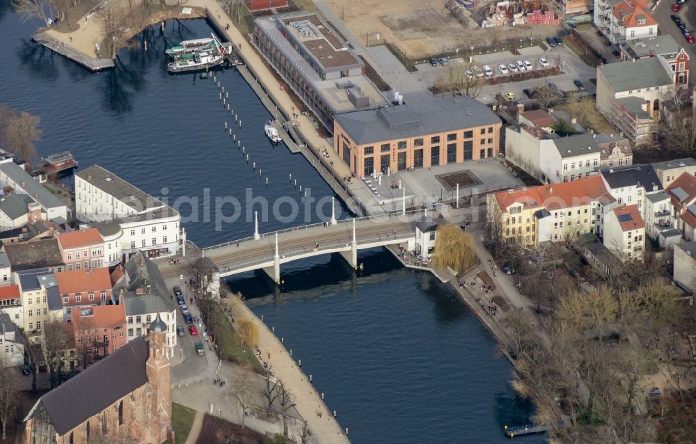 Aerial photograph Brandenburg an der Havel - Saint John, a former Franciscan cloister church, with the Millennium Bridge in the historic center in the city of Brandenburg an der Havel in Brandenburg