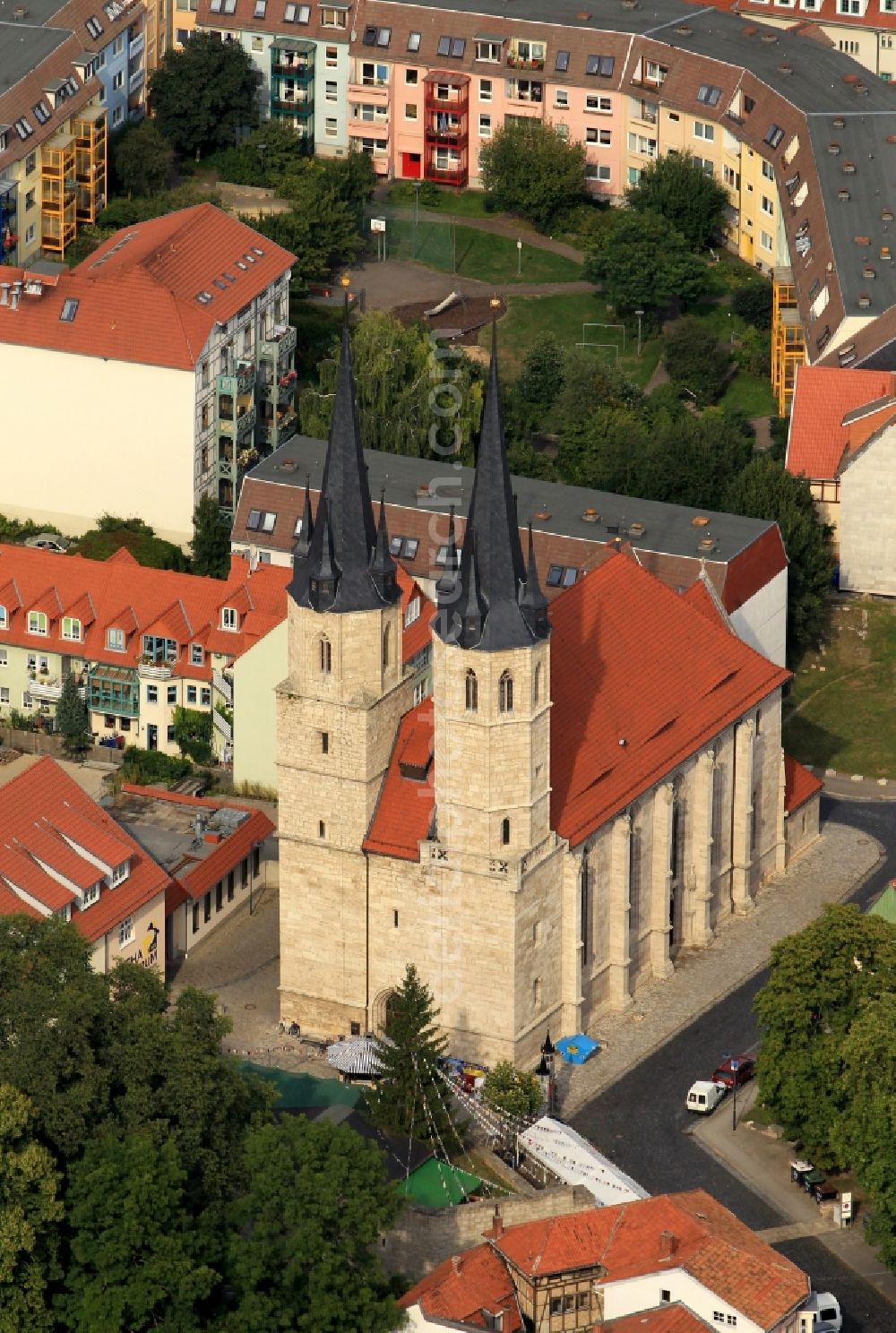 Mühlhausen from above - Jakobi church at Jakobistrasse in Muehlhausen in Thuringia. The church now serves as the town library