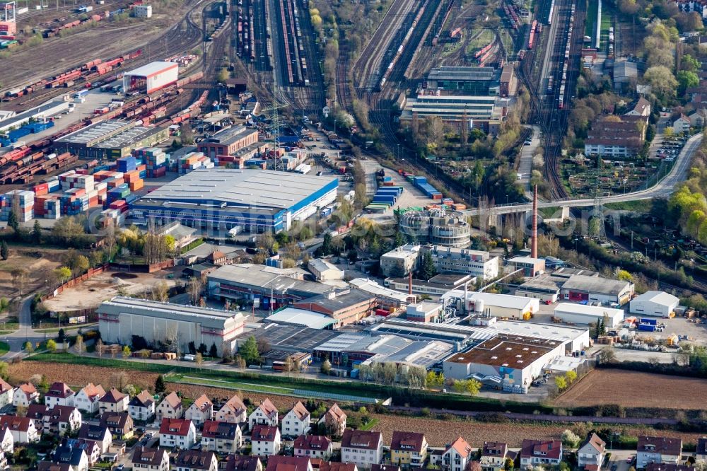 Kornwestheim from above - Marshalling yard and freight station of the Deutsche Bahn in Kornwestheim in the state Baden-Wurttemberg, Germany