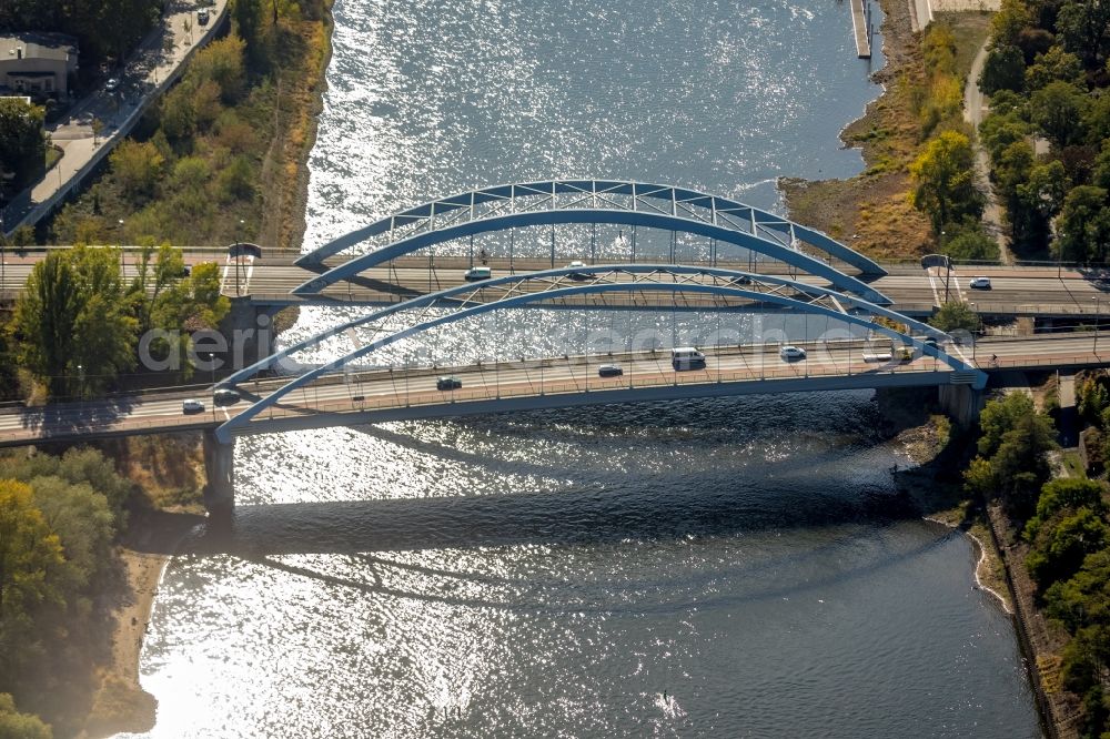 Aerial photograph Magdeburg - Road bridge construction Jerusalembruecke along the Markgrafenstrasse in Magdeburg in the state Saxony-Anhalt, Germany