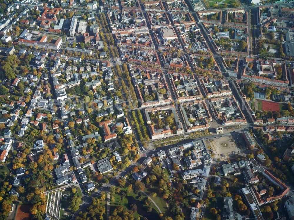 Potsdam from the bird's eye view: View of the district Jaegervorstadt in Potsdam in the state Brandenburg