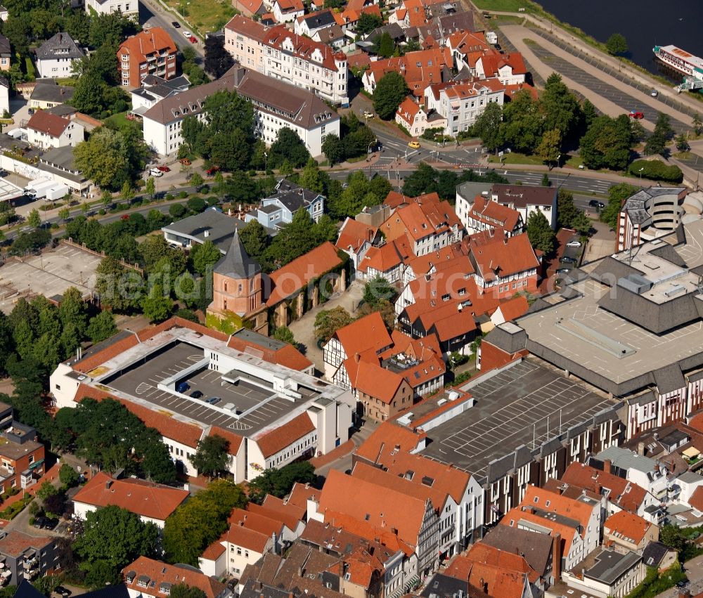 Minden from above - Johanniskirchhof downtown Minden in North Rhine-Westphalia