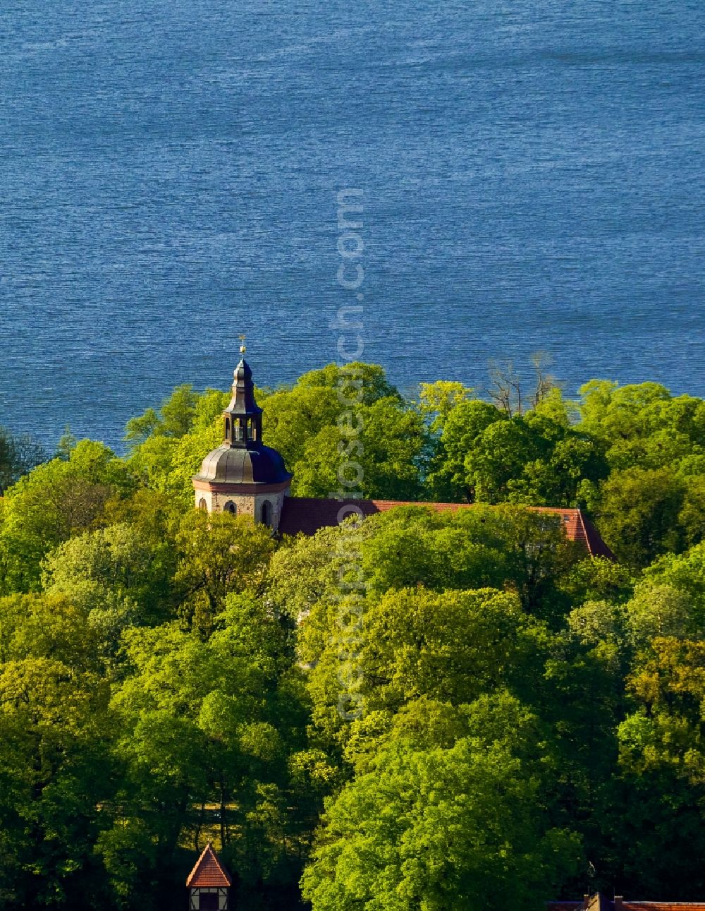 Mirow from above - View of the church Johanniterkirche in Mirow in the state Mecklenburg-West Pomerania