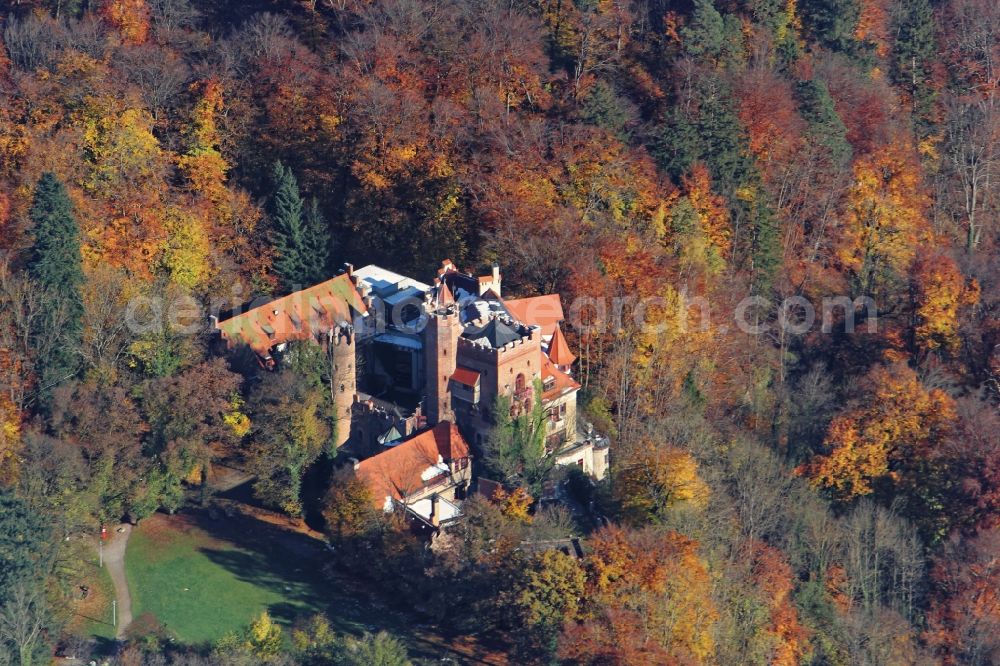 Aerial image Pullach im Isartal - Building the hostel Burg Schwaneck in Pullach im Isartal in the state Bavaria