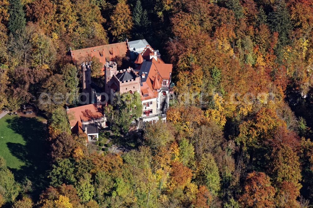 Aerial image Pullach im Isartal - Building of the hostel Burg Schwaneck in Pullach im Isartal in the state Bavaria