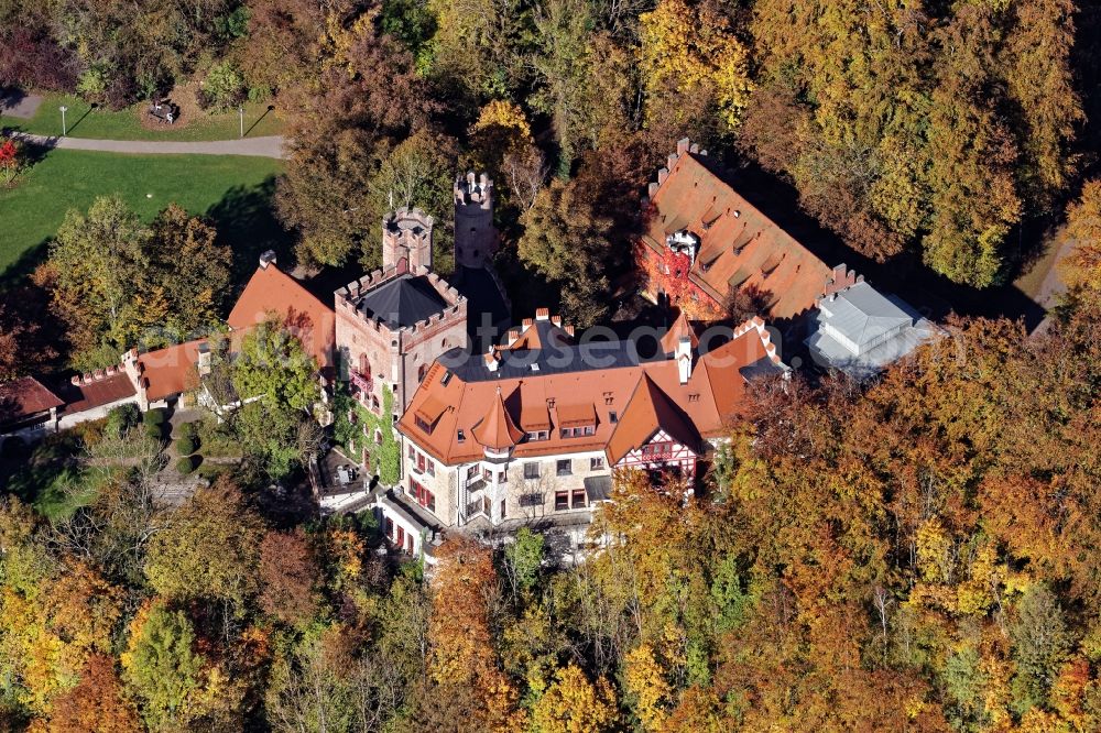Pullach im Isartal from above - Building of the hostel Burg Schwaneck in Pullach im Isartal in the state Bavaria