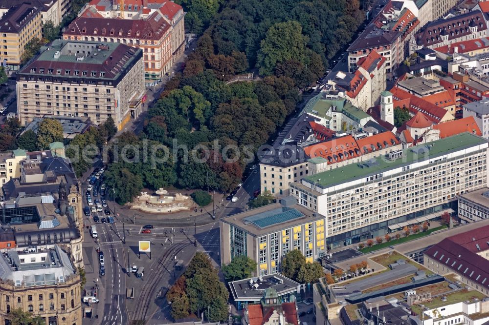 München from above - City view of the city area of Lenbachplatz in Munich in the state Bavaria, Germany