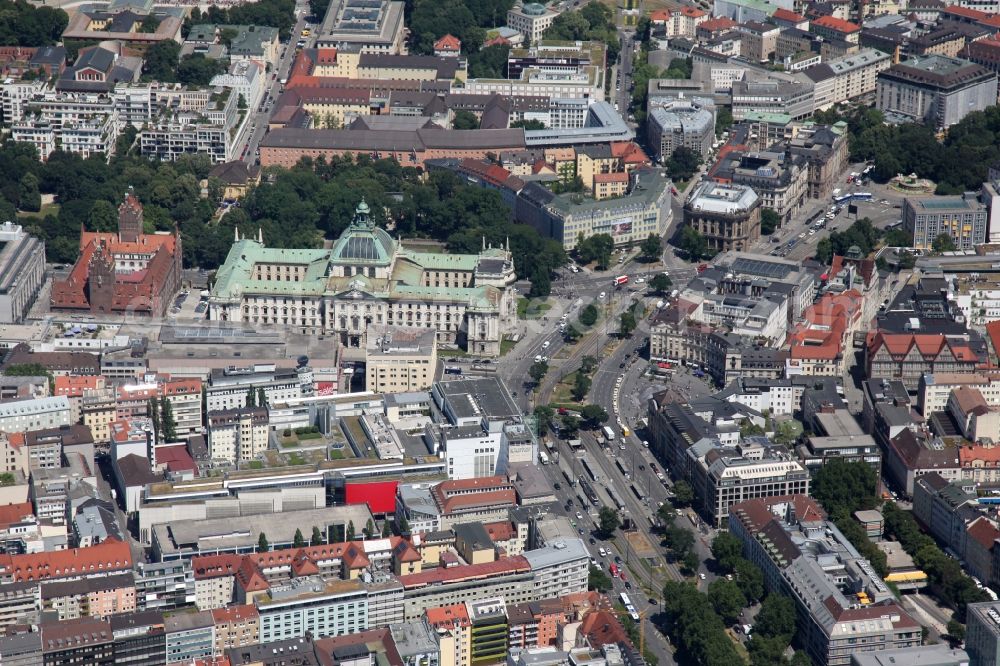 Aerial image München - The Palace of Justice at the Prielmayerstrasse in Munich. In the building there are the Bavarian State Ministry of Justice and the Court of Munich I. Country