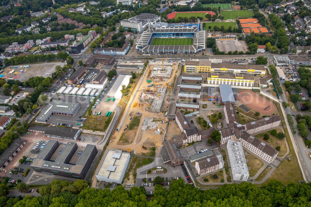 Bochum from above - Social Therapeutic Institute on the site of prison premises and security fencing of the prison on Kruemmede in Bochum at Ruhrgebiet in the state North Rhine-Westphalia, Germany