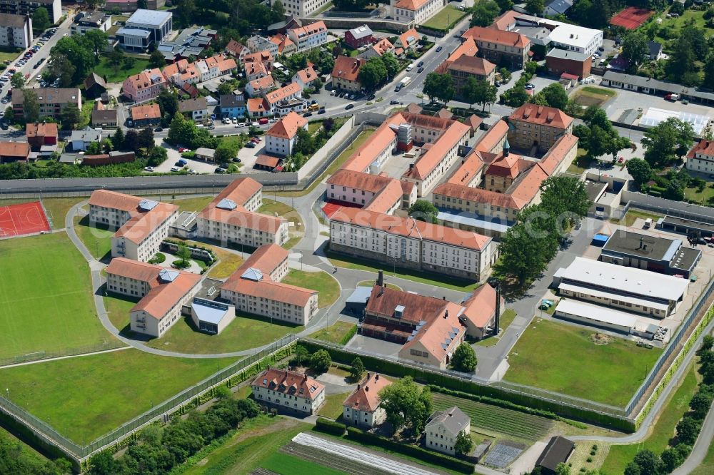 Bayreuth from above - Prison grounds and high security fence Prison Justizvollzugsanstalt St. Georgen-Bayreuth on Markgrafenallee in Bayreuth in the state Bavaria, Germany