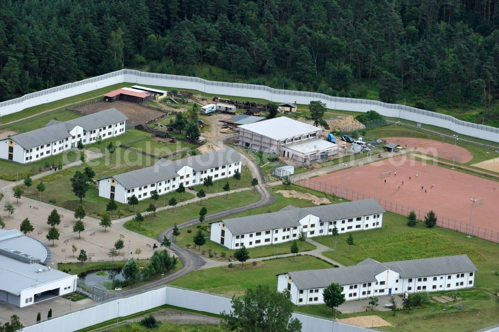 Neustrelitz from above - Prison grounds and high security fence Prison on Kaulksee in the district Fuerstensee in Neustrelitz in the state Mecklenburg - Western Pomerania, Germany