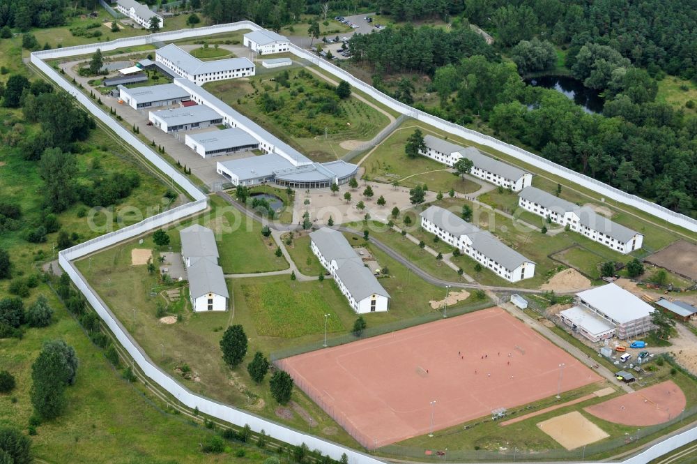 Neustrelitz from above - Prison grounds and high security fence Prison on Kaulksee in the district Fuerstensee in Neustrelitz in the state Mecklenburg - Western Pomerania, Germany