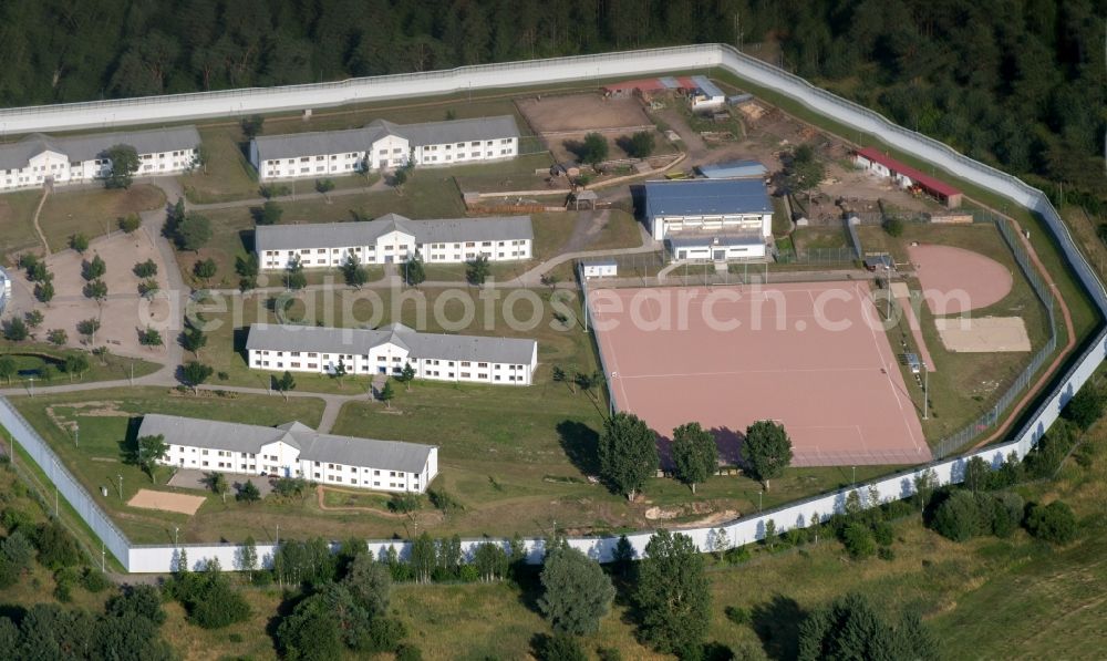 Neustrelitz from above - Prison grounds and high security fence Prison on Kaulksee in the district Fuerstensee in Neustrelitz in the state Mecklenburg - Western Pomerania, Germany