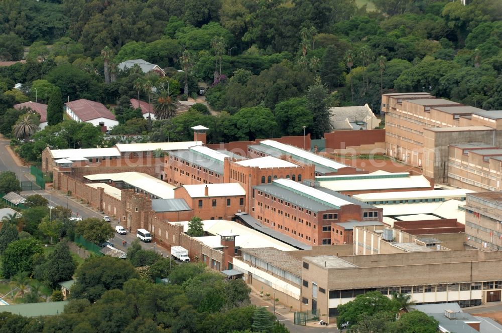 Pretoria from above - Prison grounds and high security fence Prison on Klawer St in the district Salvokop in Pretoria in Gauteng, South Africa