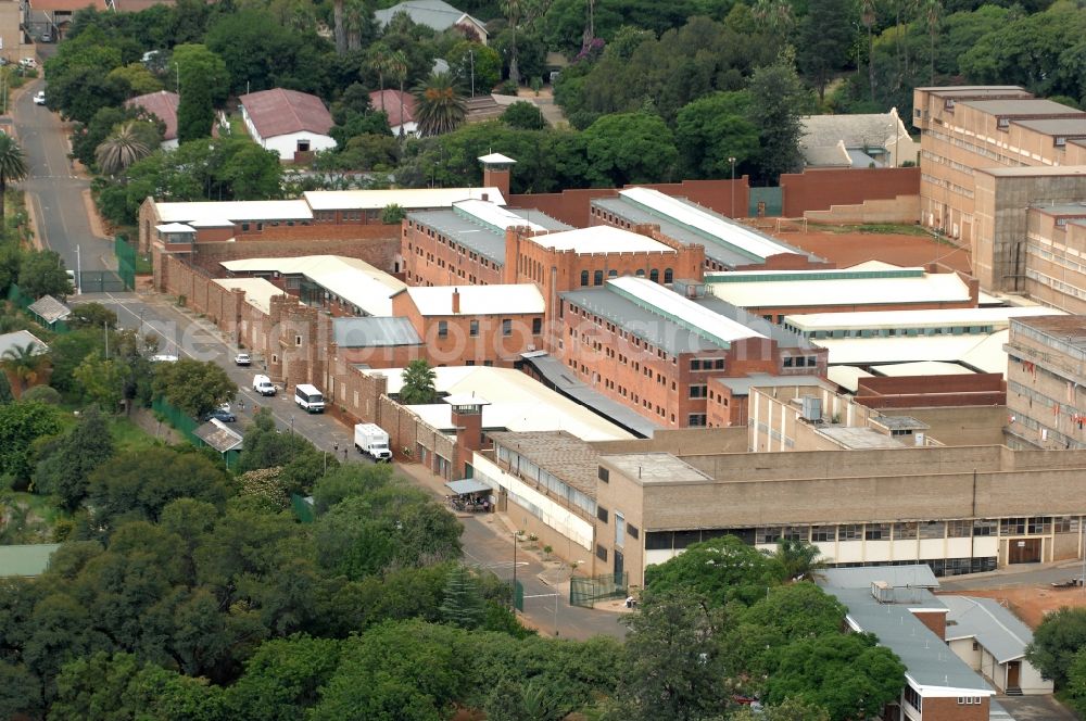 Aerial image Pretoria - Prison grounds and high security fence Prison on Klawer St in the district Salvokop in Pretoria in Gauteng, South Africa