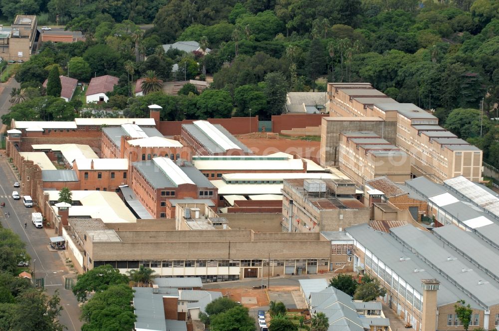 Pretoria from above - Prison grounds and high security fence Prison on Klawer St in the district Salvokop in Pretoria in Gauteng, South Africa