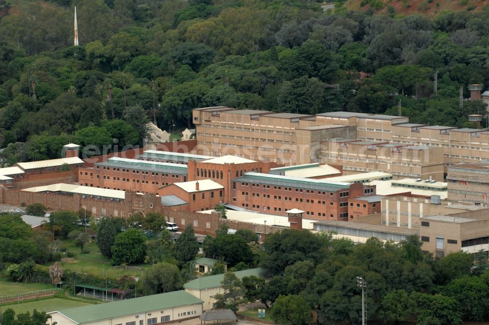 Aerial image Pretoria - Prison grounds and high security fence Prison on Klawer St in the district Salvokop in Pretoria in Gauteng, South Africa