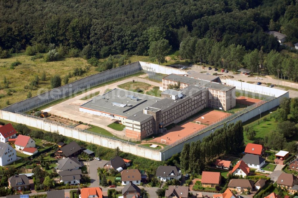 Neubrandenburg from above - Prison grounds and high security fence Prison in Neubrandenburg in the state Mecklenburg - Western Pomerania, Germany