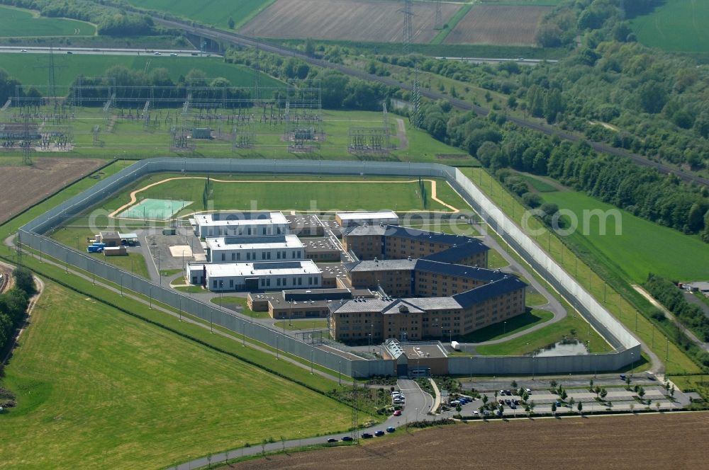 Rosdorf from above - Prison grounds and high security fence Prison Am grossen Sieke in the district Grone in Rosdorf in the state Lower Saxony, Germany