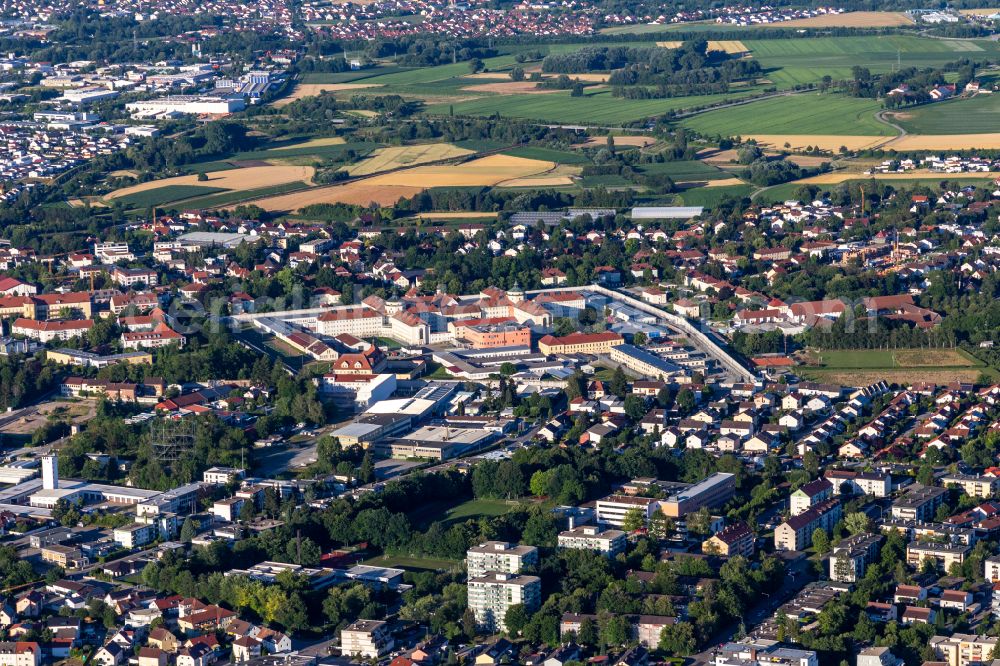 Straubing from above - Prison grounds and high security fence Prison Straubing in Straubing in the state Bavaria, Germany