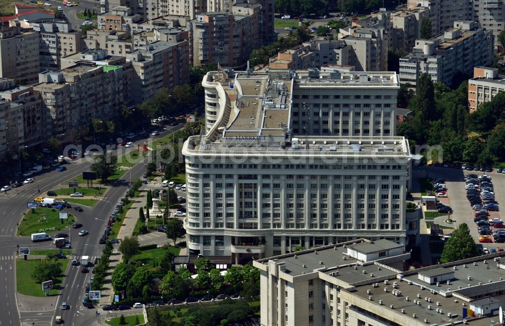 Bukarest from the bird's eye view: View of the JW Marriott Grand Hotel in Bucharest in Romania