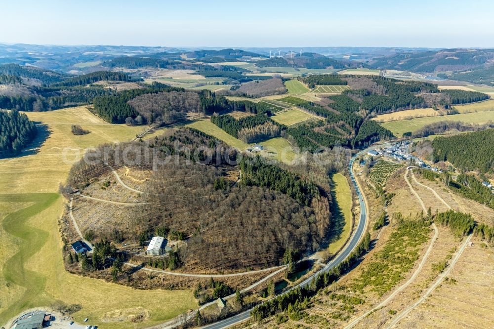 Aerial image Schmallenberg - Bald area of a cleared forest beim Ski and Freizeitgebiet Hohe Lied in the district Gellinghausen in Schmallenberg at Sauerland in the state North Rhine-Westphalia, Germany