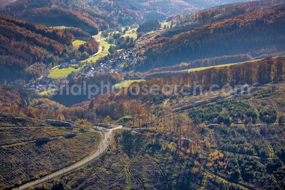 Aerial image Bontkirchen - Bald area of a cleared forest in Bontkirchen in the state North Rhine-Westphalia, Germany