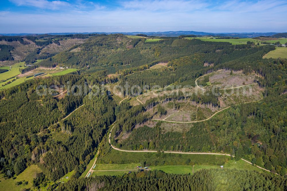 Aerial photograph Finnentrop - Bald area of a cleared forest in Finnentrop at Sauerland in the state North Rhine-Westphalia, Germany