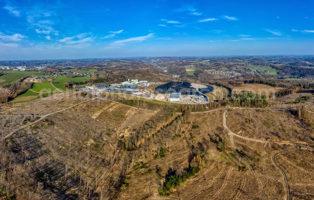 Aerial photograph Lindlar - Bald area of a cleared forest in Lindlar in the state North Rhine-Westphalia, Germany