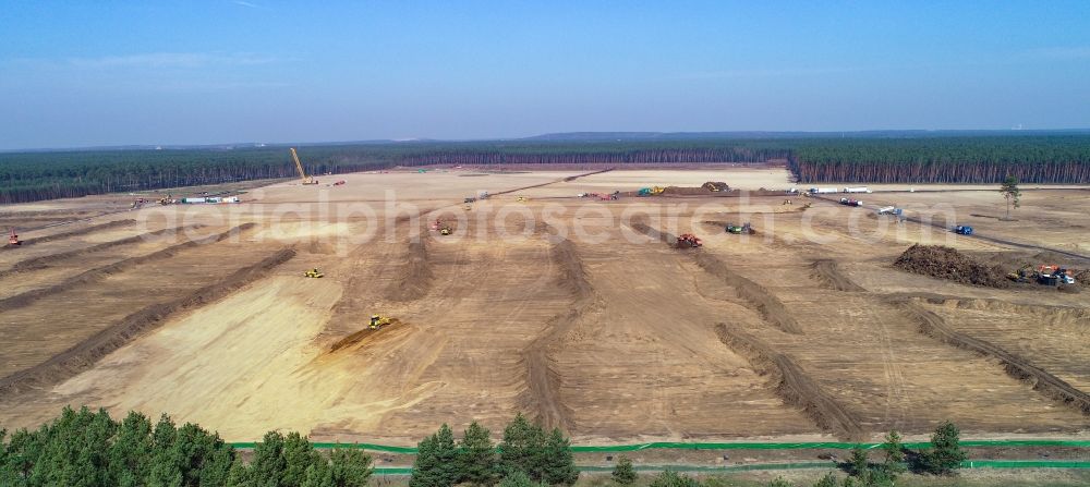 Aerial photograph Grünheide (Mark) - Bald area of a cleared forest on premise of Tesla- factoryes in Gruenheide (Mark) in the state Brandenburg, Germany