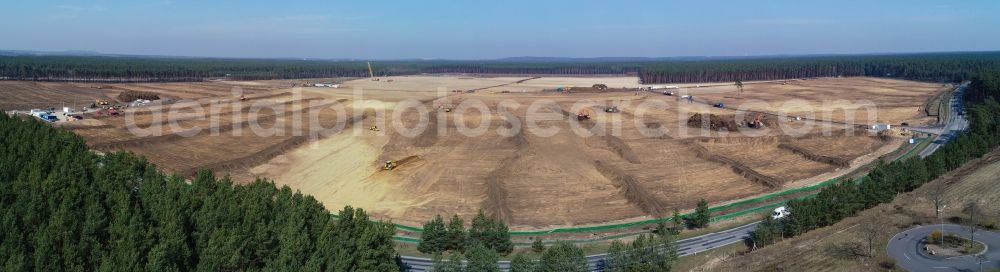 Aerial photograph Grünheide (Mark) - Bald area of a cleared forest on premise of Tesla- factoryes in Gruenheide (Mark) in the state Brandenburg, Germany