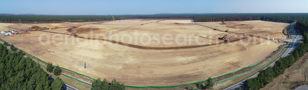 Aerial image Grünheide (Mark) - Bald area of a cleared forest on premise of Tesla- factoryes in Gruenheide (Mark) in the state Brandenburg, Germany