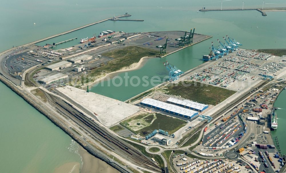 Aerial photograph Zeebrügge - Kai and port facilities with container terminals of Bruges-Zeebrugge in Belgium