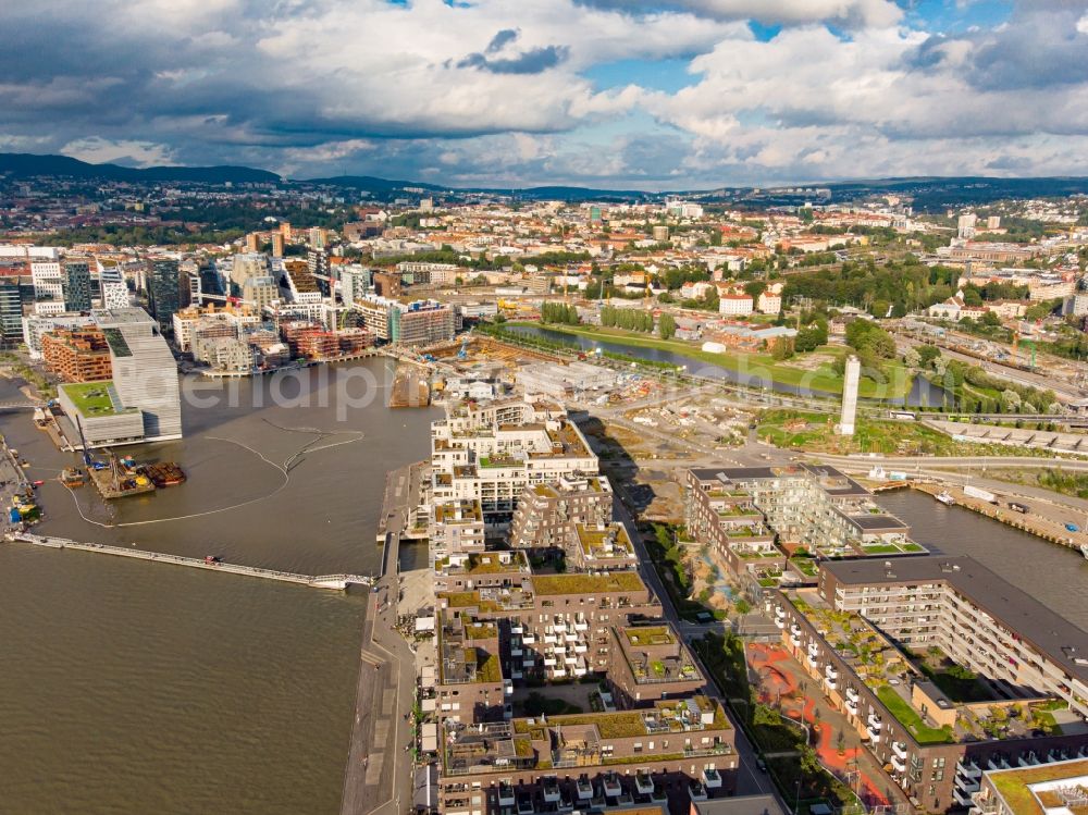 Aerial image Oslo - Ship moorings at the harbor basin on the banks of the in Oslo in Norway