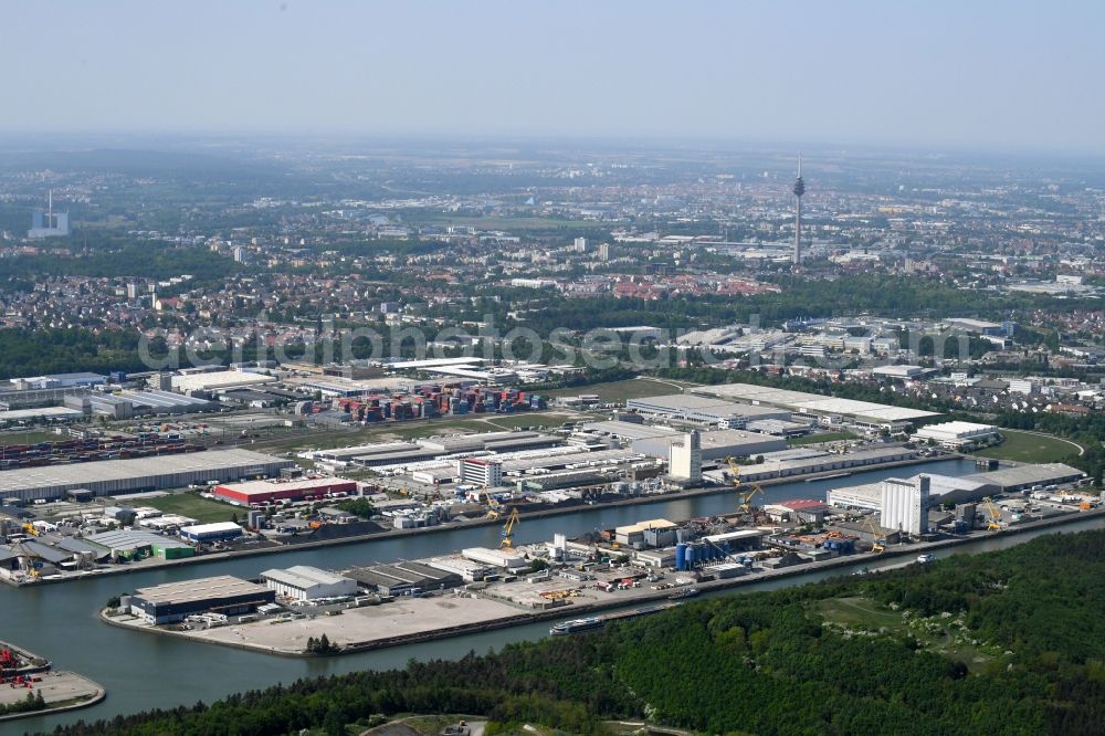 Nürnberg from above - Quays and boat moorings at the port of the inland port Gueterverkehr-Hafen Nuernberg in Nuremberg in the state Bavaria, Germany