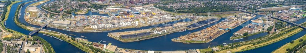 Aerial photograph Duisburg - Quays and boat moorings at the port of the inland port on Rhein and on Ruhr in the district Ruhrort in Duisburg in the state North Rhine-Westphalia, Germany