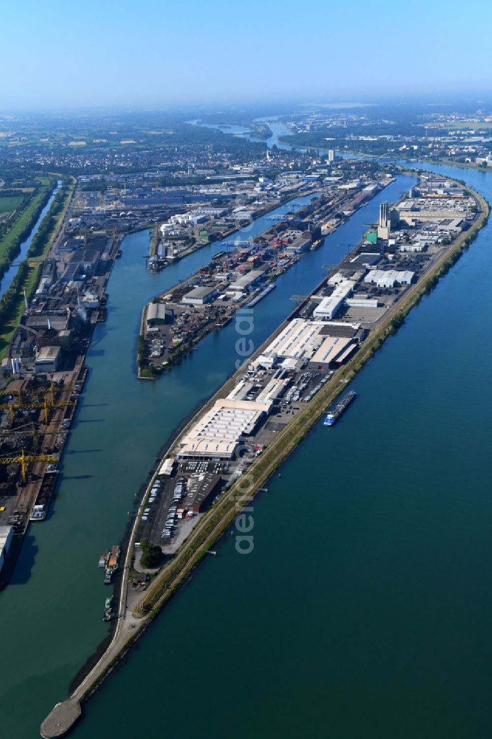 Kehl from above - Quays and boat moorings at the port of the inland port Rheinhafen Kehl in Kehl in the state Baden-Wurttemberg, Germany