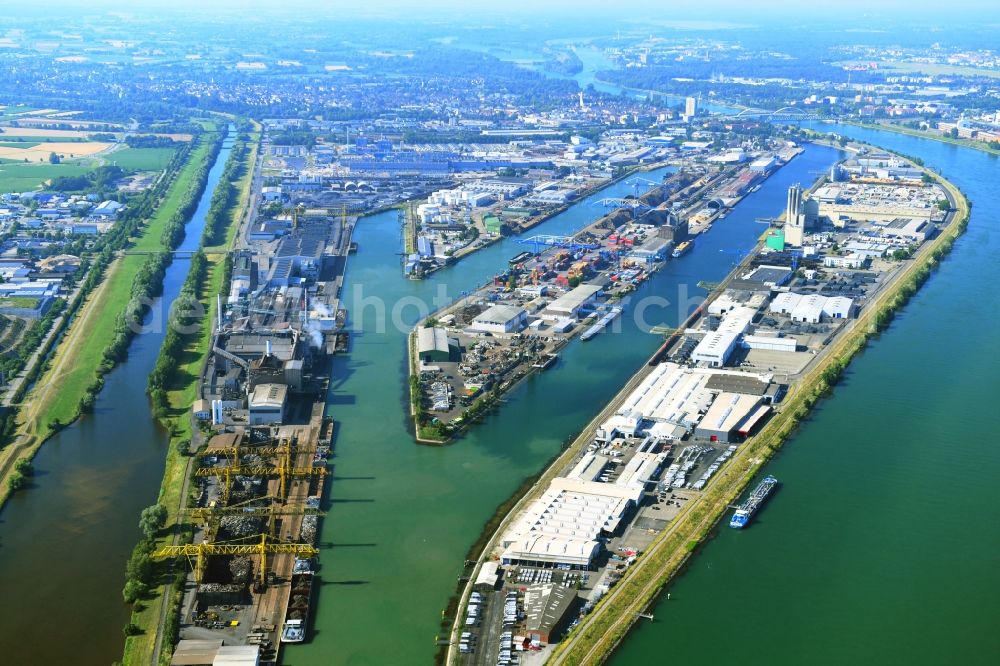 Kehl from above - Quays and boat moorings at the port of the inland port Rheinhafen Kehl in Kehl in the state Baden-Wurttemberg, Germany