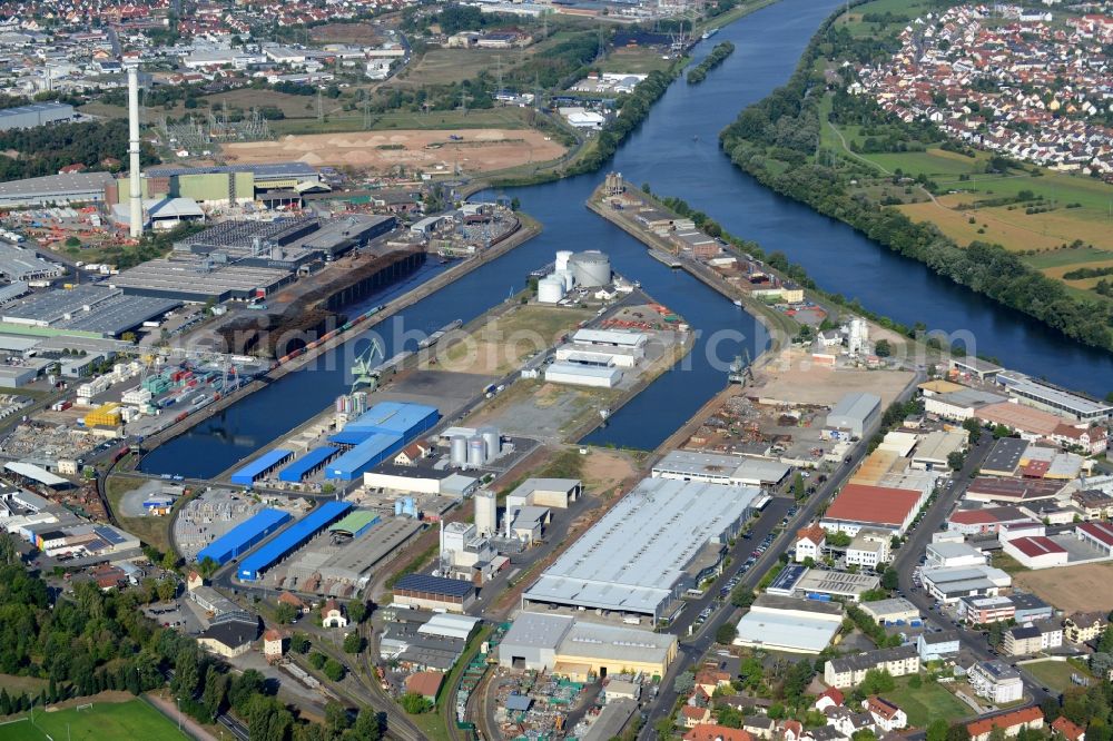 Aerial image Aschaffenburg - Wharves and piers with ship loading terminals in the inner harbor in Aschaffenburg in the state Bavaria