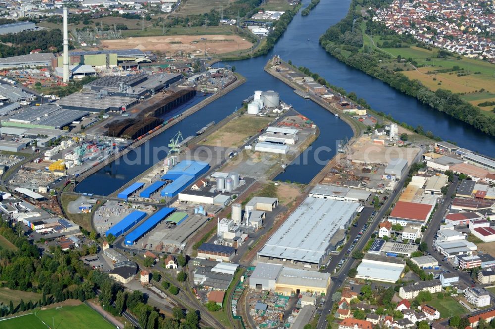 Aerial photograph Aschaffenburg - Wharves and piers with ship loading terminals in the inner harbor in Aschaffenburg in the state Bavaria