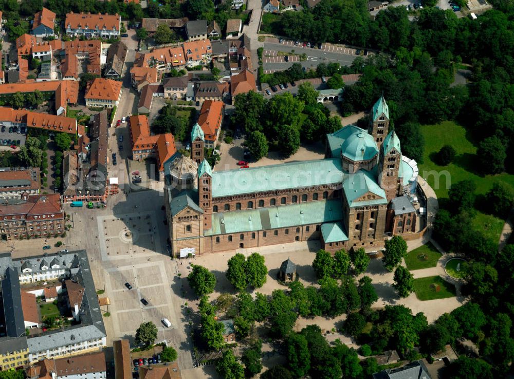 Aerial photograph Speyer - View of the Cathedral of Speyer The Emperor and St. Marys Cathedral of Speyer is the largest remaining Romanesque church in the world