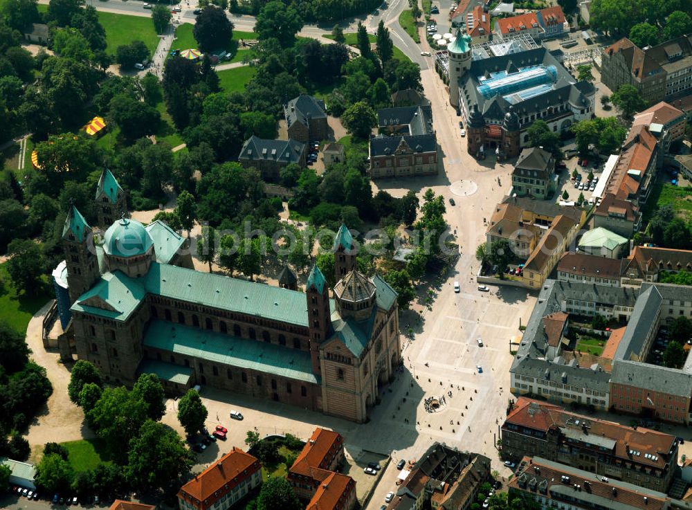 Aerial image Speyer - View of the Cathedral of Speyer The Emperor and St. Marys Cathedral of Speyer is the largest remaining Romanesque church in the world