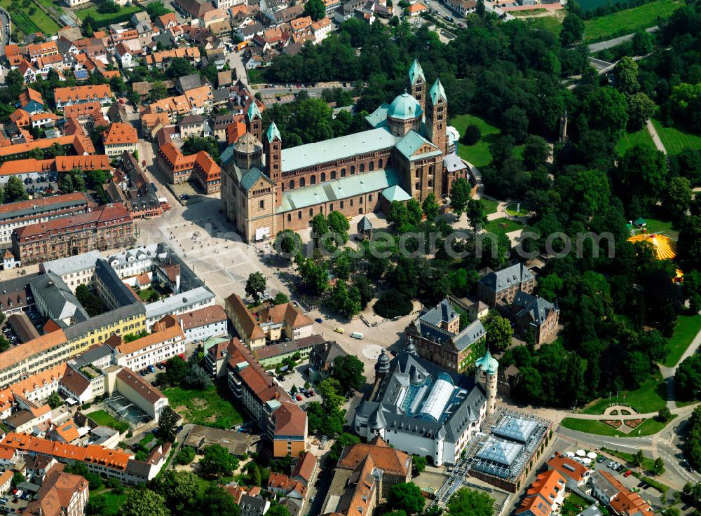 Aerial photograph Speyer - View of the Cathedral of Speyer The Emperor and St. Marys Cathedral of Speyer is the largest remaining Romanesque church in the world