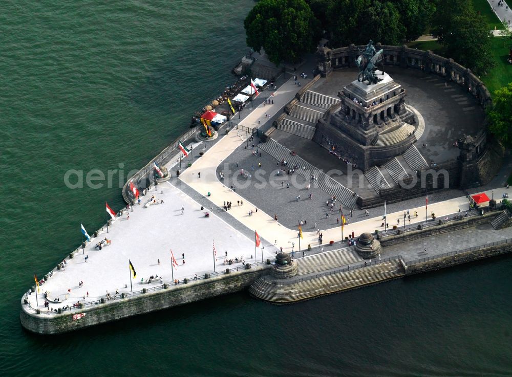 Koblenz from the bird's eye view: Kaiser Wilhelm I. monument at the confluence of the Rhine and Mosel in Koblenz in Rhineland-Palatinate