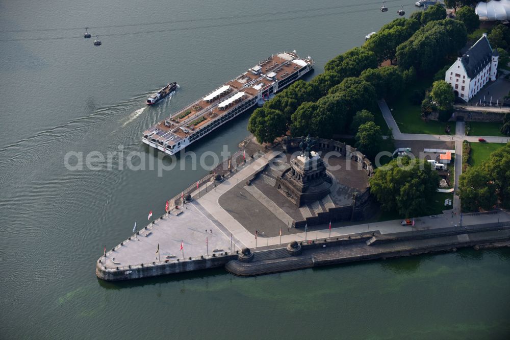 Koblenz from above - Kaiser Wilhelm I. monument at the confluence of the Rhine and Mosel in Koblenz in Rhineland-Palatinate